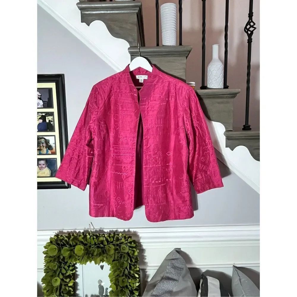 Coldwater Creek Pink Embroidered Silk Open Front Jacket Blazer sz XL
